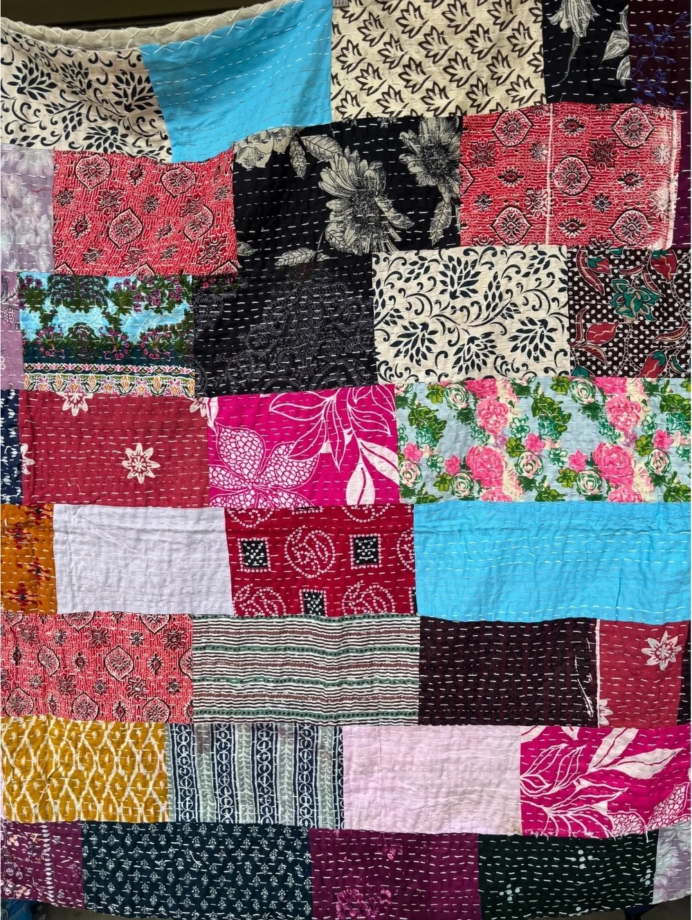 Handmade Indian Patchwork Kantha Quilt 106x90 King Bedspread